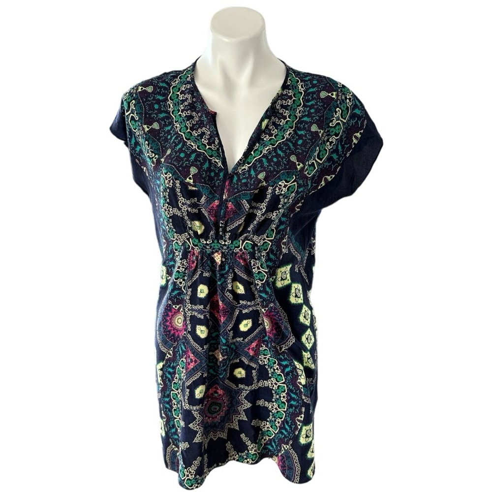 Maeve Anthropologie Navy Print Silk Dress Size XS